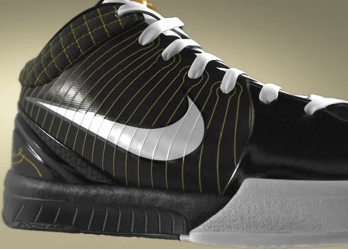 Kobe Bryant basketball shoes pictures: Nike Zoom Kobe IV 4 Black and White Edition in colors black, white and gold, picture 10