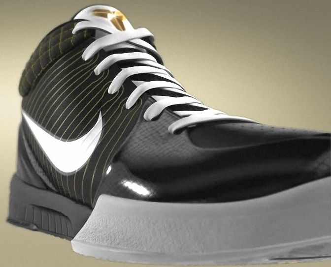 Kobe Bryant basketball shoes pictures: Nike Zoom Kobe IV 4 Black and White Edition in colors black, white and gold, picture 11