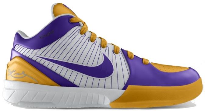 Kobe Bryant basketball shoes pictures: Nike Zoom Kobe IV 4 2009 Finals iD Edition in colors white, purple and gold, picture 01