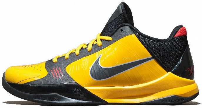 Kobe Bryant basketball shoes pictures: Nike Zoom Kobe V 5 Bruce Lee Edition in colors yellow, black and red