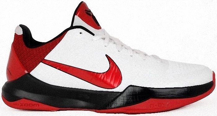 Kobe Bryant basketball shoes pictures: Nike Zoom Kobe V 5 Red and White Edition in colors white, black and red