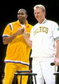 Lakers vs. Celtics Magic Johnson at Bird's retirement ceremony
