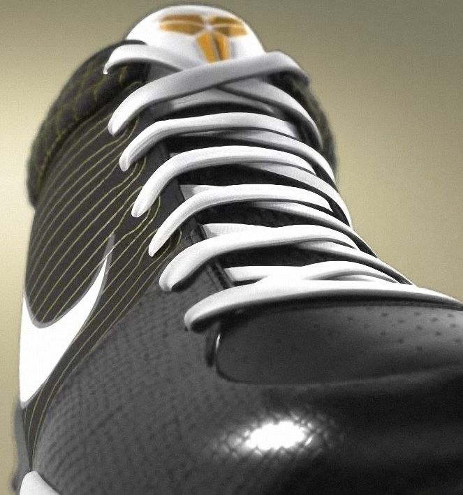 Kobe Bryant basketball shoes pictures: Nike Zoom Kobe IV 4 Black and White Edition in colors black, white and gold, picture 09