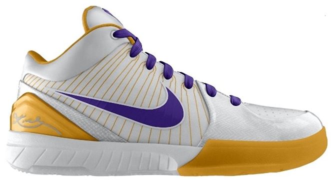 Kobe Bryant basketball shoes pictures: Nike Zoom Kobe IV 4 2009 Finals iD Edition in colors white, purple and gold, picture 03