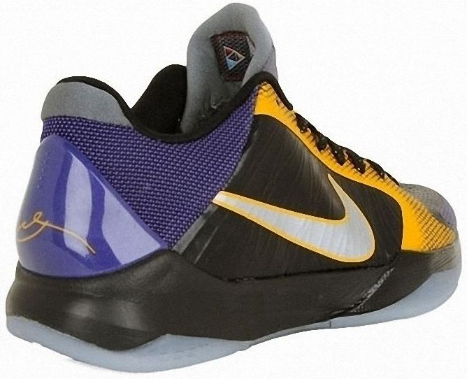 Kobe Bryant basketball shoes pictures: Nike Zoom Kobe V 5 Lakers Carpe Diem Edition in colors black, purple and gold