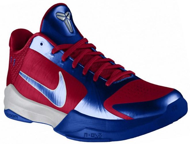 Kobe Bryant basketball shoes pictures: Nike Zoom Kobe V 5 2010 Nike id Edition in colors blue, red and white