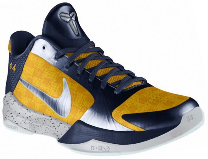 Kobe Bryant basketball shoes pictures: Nike Zoom Kobe V 5 2010 Nike id Edition in colors blue and yellow