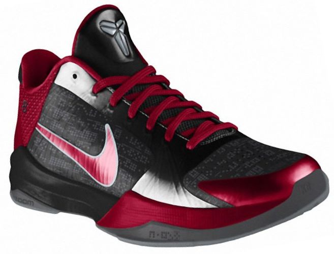 Kobe Bryant basketball shoes pictures: Nike Zoom Kobe V 5 2010 Nike id Edition in colors black and red