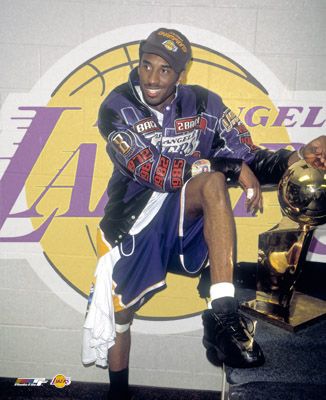 Lakers 2001 Championship: Kobe Bryant with the NBA Trophy